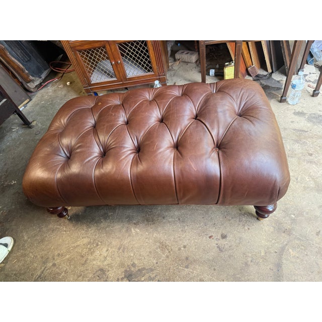 Vintage Chesterfield Syle Tufted Leather Ottoman Footstool For Sale - Image 16 of 16