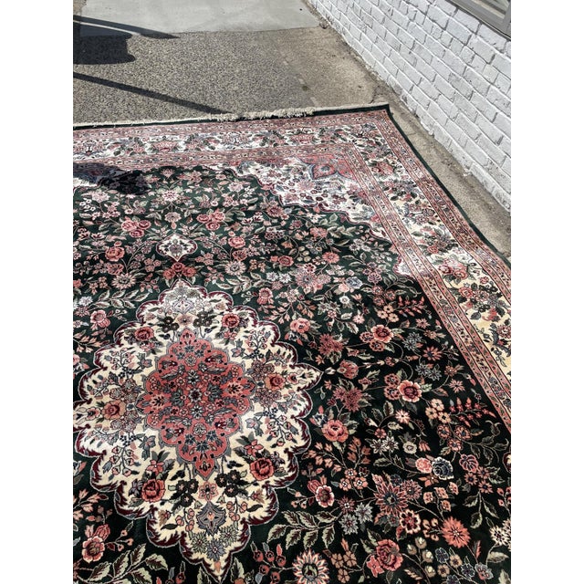 Vintage 1970s Chinese Silk Rug, Floral Medallion, Green Field, 8'10" X 11'11" (247cm X 363cm) For Sale In New York - Image 6 of 10