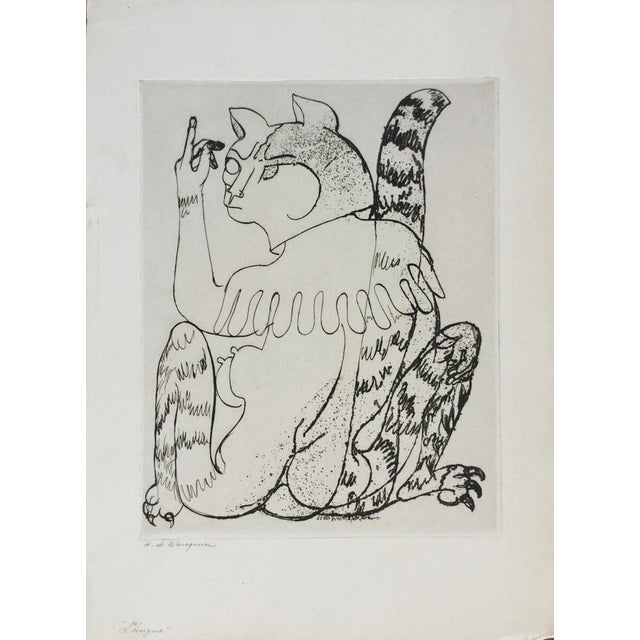 Henry De Waroquier, The Enigma or the Cat Woman, Nude, 1951, Etching Drypoint For Sale - Image 5 of 5
