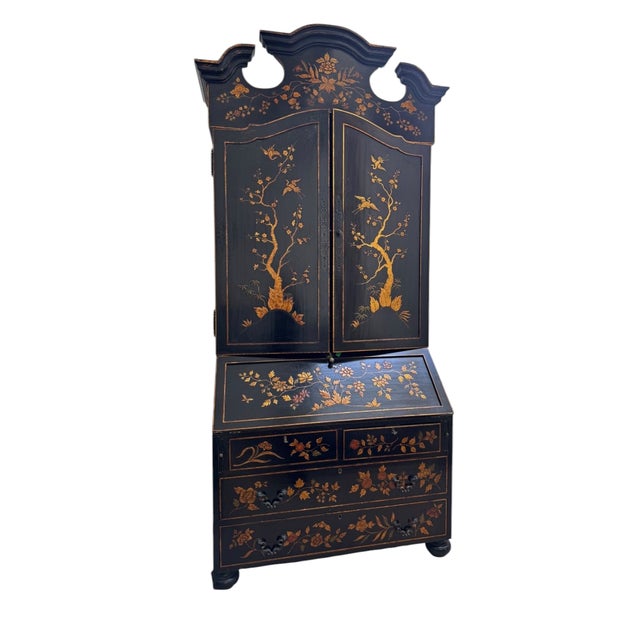George I Style Black & Gold Chinoiserie Secretary Desk With Red Interior For Sale In Los Angeles - Image 6 of 8