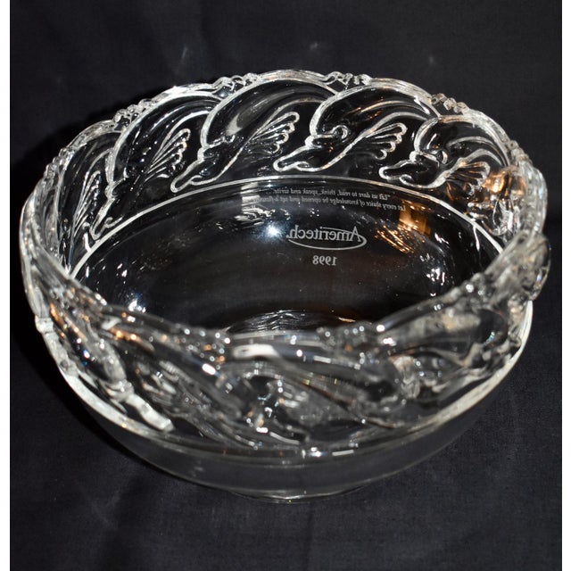 Coastal Tiffany & Co. Commemorative Clear Art Glass Crystal Bowl W/Waves & Dolphins For Sale - Image 3 of 14