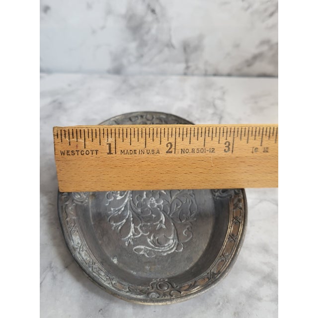 Silver Antique Pewter Etched Art Nouveau Catchall For Sale - Image 8 of 9