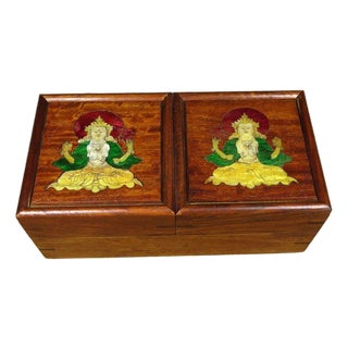 Vintage Rosewood Box With Mother-of-Pearl Guanyin Inlay For Sale