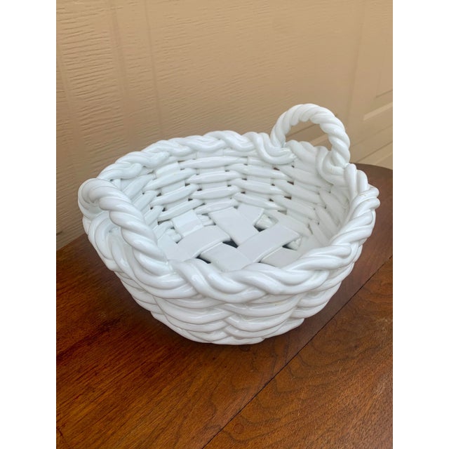 1980s 1980s Italian White Ceramic Trompe L’Oeil Woven Basket Cachepot For Sale - Image 5 of 12