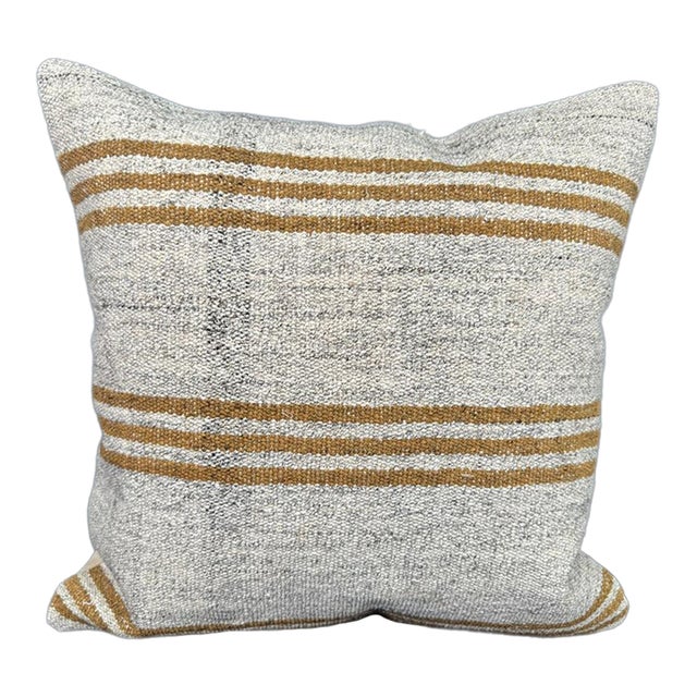 Turkish Hemp Pillow Cushion Natural Beige Yellow Pillow Cushion Cover 20"x20" For Sale