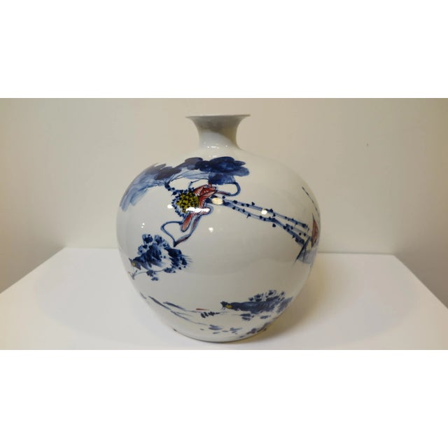 Artisan porcelain Vase Vessel hand formed of quality high fired fine porcelain. Wonderful shape with Indigo painting...