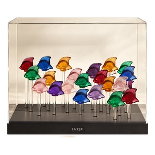 Illuminated Aquarium for 25 Fish by René Lalique for Cristal Lalique, 1912, Set of 25 For Sale