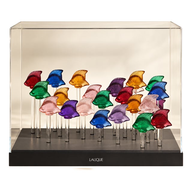 Illuminated Aquarium for 25 Fish by René Lalique for Cristal Lalique, 1912, Set of 25 For Sale