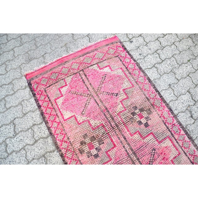 Textile Vintage Faded Pink Hallway Runner For Sale - Image 7 of 11