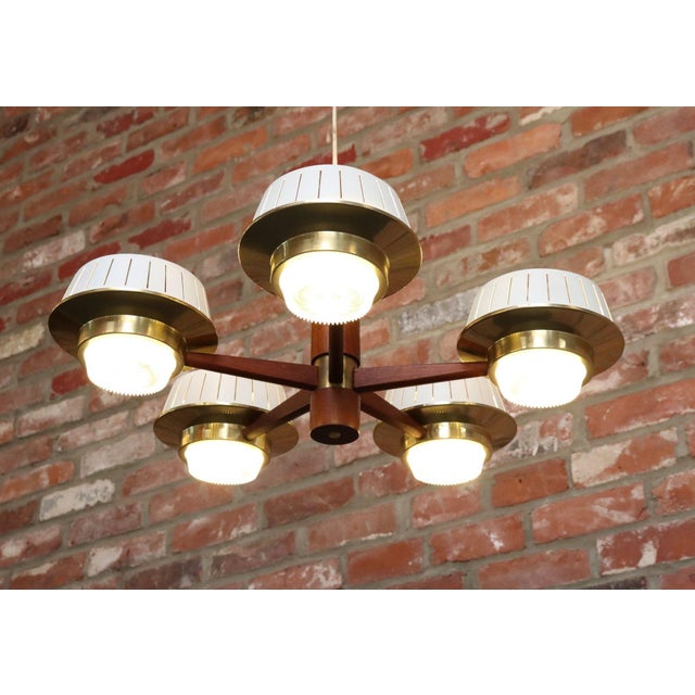 Mid-Century Modern Mid-Century American Modern Walnut and Brass Chandelier Pendant by Imperialites For Sale - Image 3 of 18