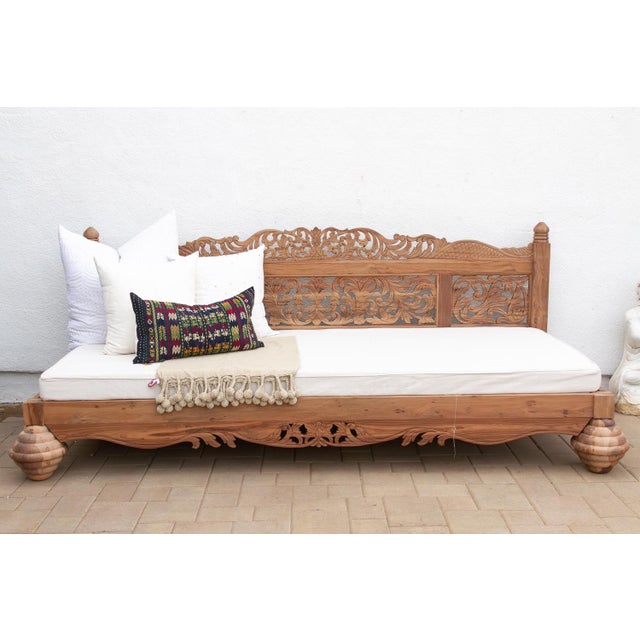 Boho Chic Grand 108" Long Royal Bali Carved Daybed For Sale - Image 3 of 14