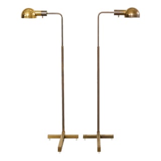 Pair of Midcentury Casella Patinated Brass Pharmacy Floor Lamps For Sale