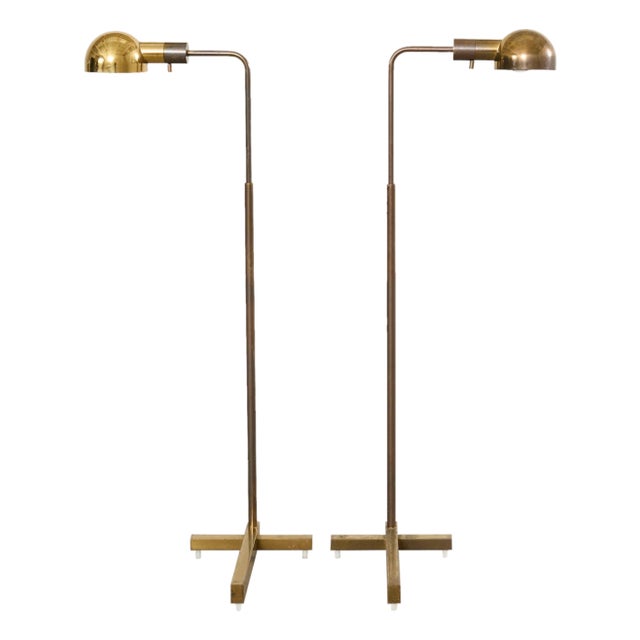 Pair of Midcentury Casella Patinated Brass Pharmacy Floor Lamps For Sale