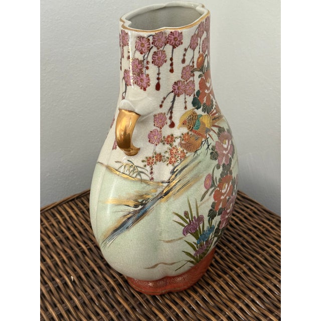 Metal Vintage Japanese Export Moon Flask Vase With Pheasant and Peonies For Sale - Image 7 of 10