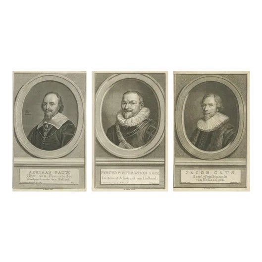 Dutch Statesmen and Admiral, 1750, Copper Engravings, Set of 3 For Sale