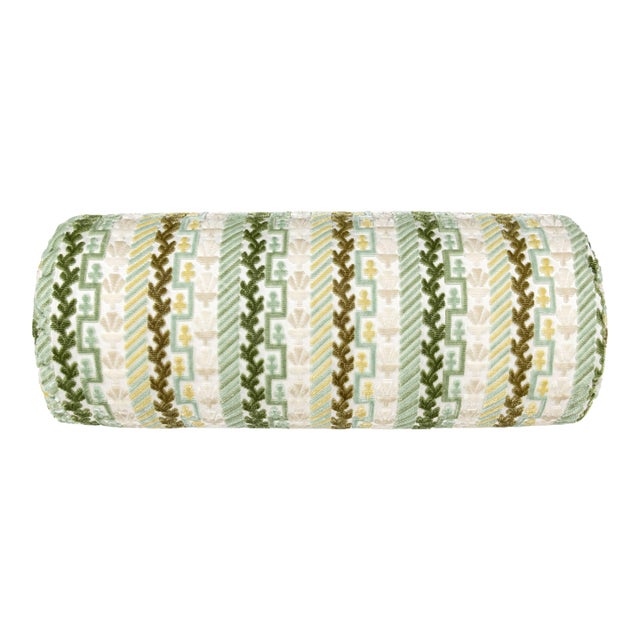Scalamandre 21" x 7" Villelaure Bolster Pillow in Moss For Sale