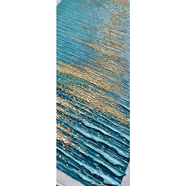 Golden Hour Ocean Reflection | Original Textured Oil Painting — Unstretched, by Samuel H. (24" X 36") For Sale - Image 6 of 6