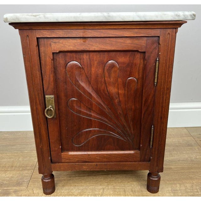 Antique French Walnut Bedside Table with Marble Top For Sale - Image 3 of 12