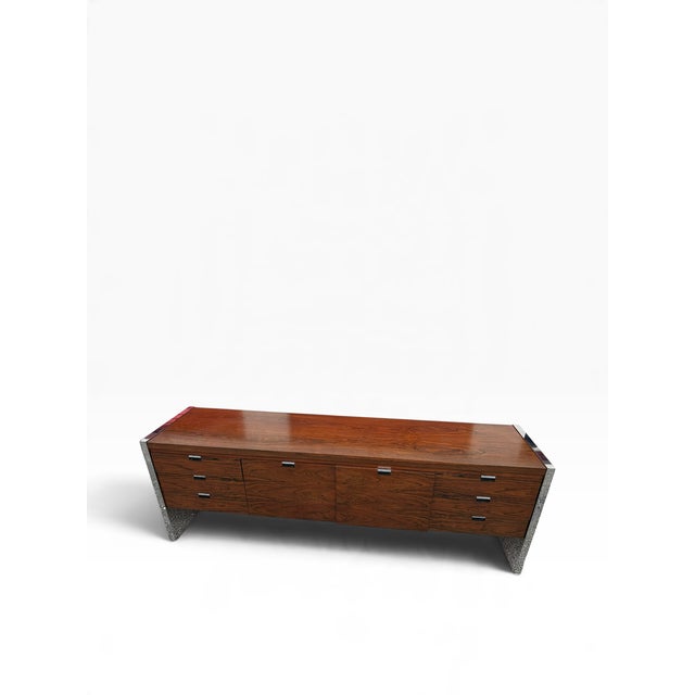 Mid-Century Modern 1970s Roger Sprunger for Dunbar Rosewood and Chrome Credenza Sideboard For Sale - Image 3 of 10