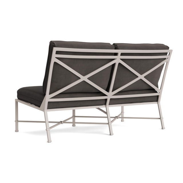 Not Yet Made - Made To Order Brown Jordan Venetian Armless Loveseat, Dove frame with Fusion Charcoal fabric For Sale - Image 5 of 11