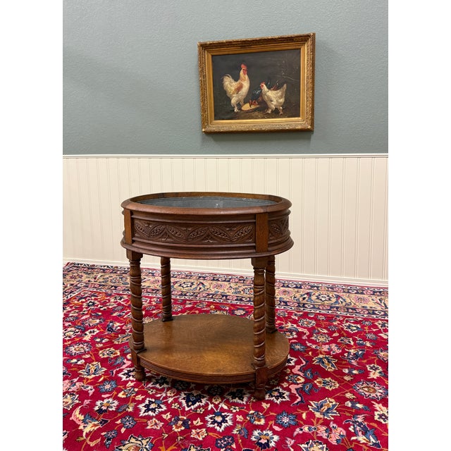 Antique French Oak Barley Twist Standing Planter Jardinière Liner C. 1930s For Sale - Image 10 of 17