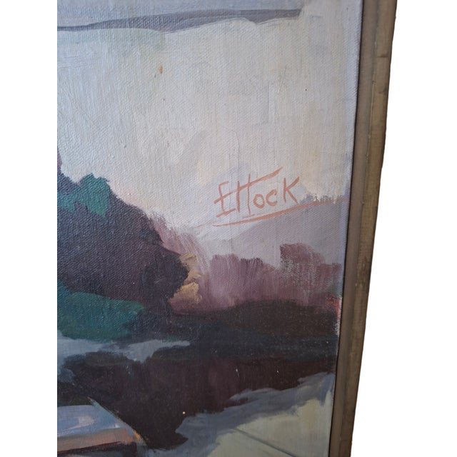 Vintage Framed Signed Oil Painting on Canvas of 2 Boys Lounging Outside For Sale - Image 4 of 5