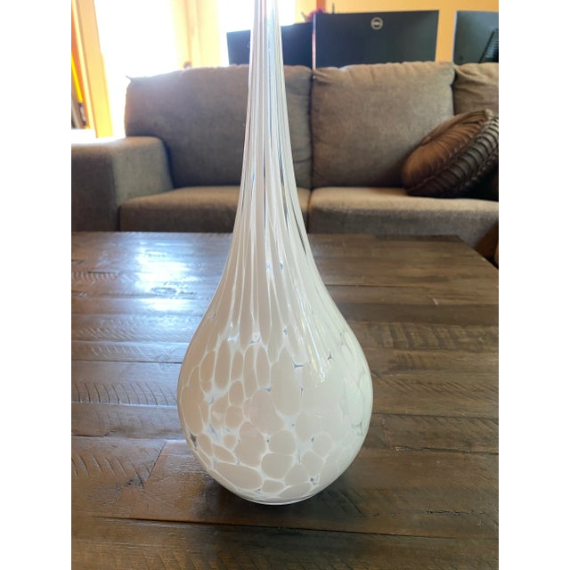 Vintage Hand-Blown White Snowfall Art Glass Vase. A beautiful, elegant vase with a unique "Christmas Snow Fall" appearance...