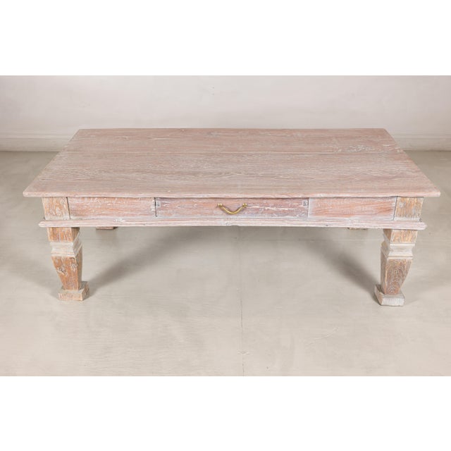 Vintage Whitewashed Teak Coffee Table with Single Drawer For Sale - Image 17 of 18