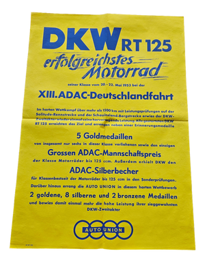 DKW RT 125 Motorcycle ADAC Germany Tour Poster, 1953
