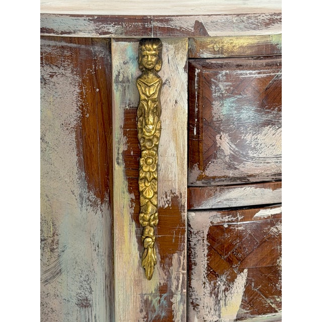 1990s Authentic Made in Italy Bombe Commode - Distressed Painted 3 Drawer Nightstand, Vintage Italian Florentine Accent Chest, Gilt Table 28" For Sale - Image 11 of 18