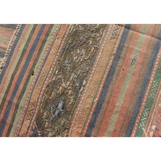 Mid 20th Century Mid 20th Century Vintage Striped Turkish Kilim Rug With Geometric Shapes and Soft Muted Colors For Sale - Image 11 of 12