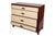 A contemporary Henredon chest of drawers. Four drawers with off-white leather wrapped drawer fronts, decorated with a...