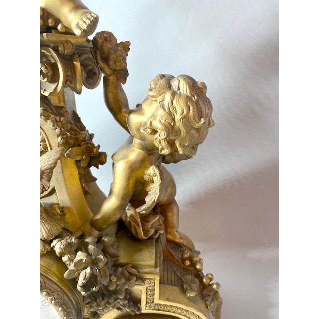 19thC French Louis XVI Gold Ormolu Bronze Mantel Clock For Sale - Image 14 of 18