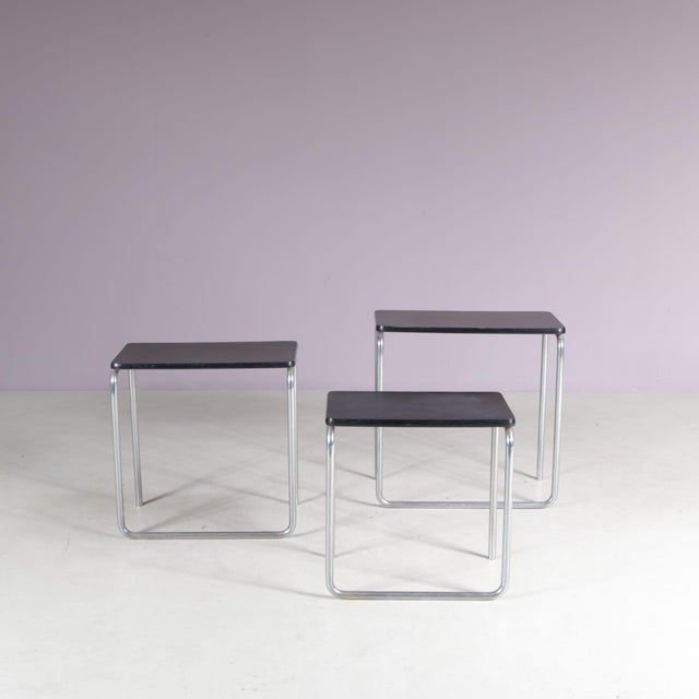 Brown Nesting Tables by Jan Schrofer for Ahrend de Cirkel, Netherlands, 1930s For Sale - Image 8 of 10