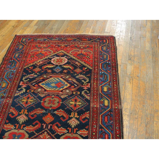 1930s Blue Navy Medallion Antique Malayer Persian Rug 3'7" X 17'10" Handknotted Wool Carpet For Sale - Image 4 of 5