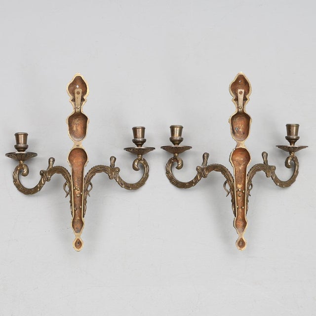 Mid-Century Modern Mid-Century Gustavian Style Brass Wall Sconces, Set of 2 For Sale - Image 3 of 5