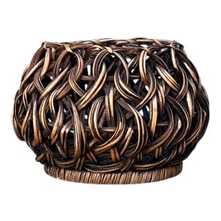 Vintage Handcrafted Woven Rattan Basket For Sale