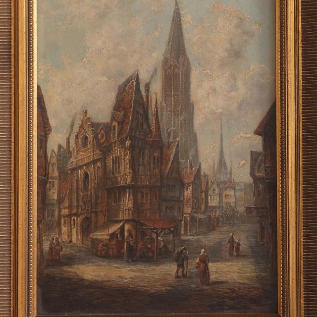 1930s 1930s Flemish Church Oil Painting on Canvas in Giltwood Frame For Sale - Image 5 of 5
