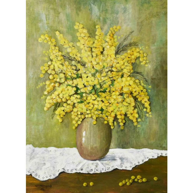 Gina Ceccagnoli, Mimosas, Oil Tempera on Canvas, 1996 For Sale - Image 3 of 3