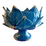 Italian Hand-Thrown Majolica Artichoke Pedestal Bowl – Blue For Sale