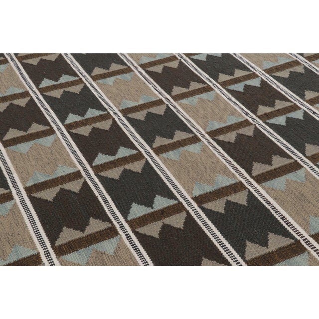 2010s Rug & Kilim’s Scandinavian-Inspired Rug, Beige-Brown and Blue Geometric Patterns For Sale - Image 5 of 10