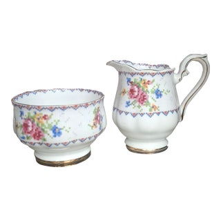 1930s Royal Albert "Petit Point" Creamer and Sugar Bowl For Sale