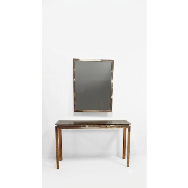 Vintage Console Table in Brass and Steel with Smoked Glass Top and Mirror, 1970s, Set of 2 For Sale - Image 11 of 11