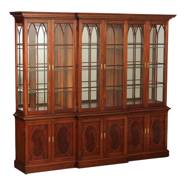 1950s Large American-Made Inlaid Mahogany China Cabinet – Six Door Display by Millender For Sale