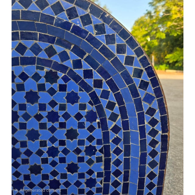 2 Shades of Blues Arched Moroccan Mosaic Tile Fountain For Sale - Image 4 of 6