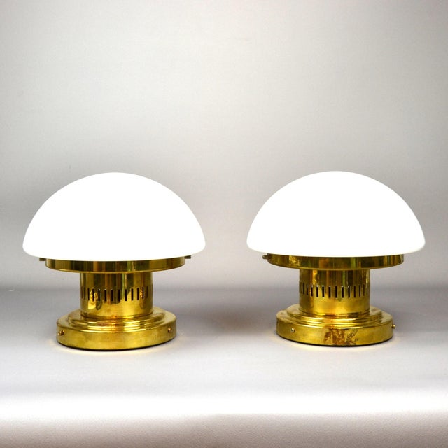 Wall and ceiling lamp, model "Bau" 971-504/H, designed by Klaus Michalik for Stockmann Orno 1960s. Shade of brass and opal...