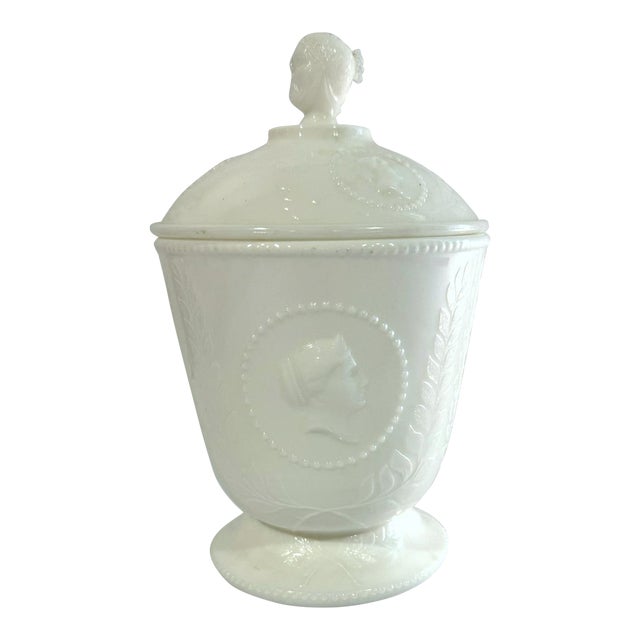 Late 19th Century Atterbury Milk Glass Jar For Sale