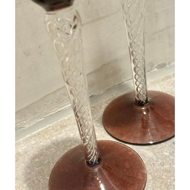 Glass Rare Vintage Mid-Century Bill Blenko Designed Art Glass Air Twist Amethyst Champagne Flutes- Set of 5 For Sale - Image 7 of 12