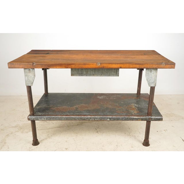 Vintage Industrial Iron Workbench With Wood Top For Sale - Image 9 of 10