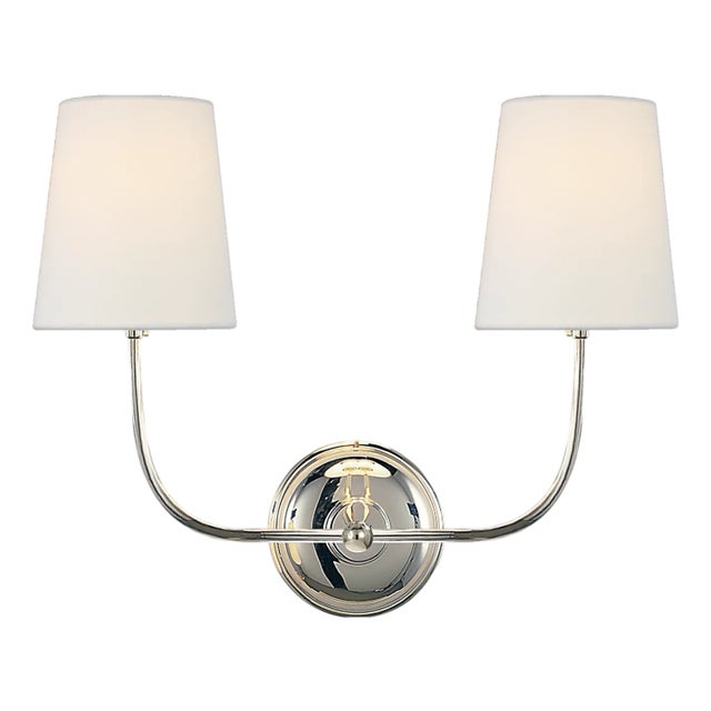 Vendome Double Sconce in Polished Nickel with Linen Shades Designer: Thomas O'Brien Finish: Polished Nickel Height: 14"...